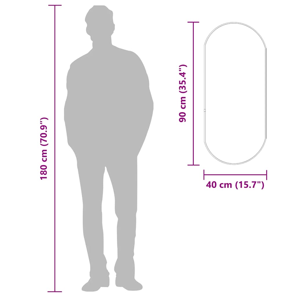 vidaXL Καθρέφτης Τοίχου Οβάλ Μαύρος 90 x 40 εκ.
