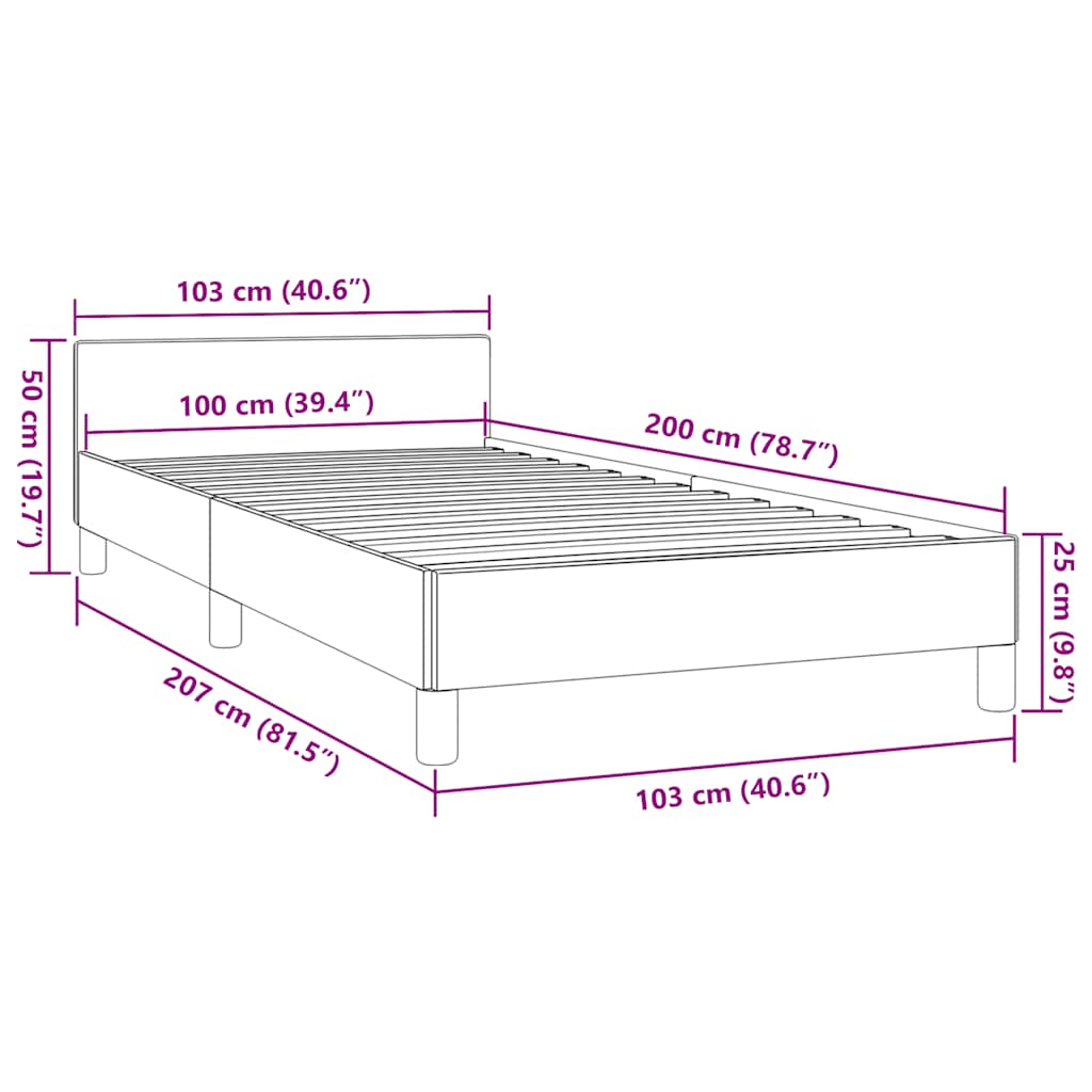 vidaXL Σκελετός Κρεβατιού με Κεφαλάρι Χωρίς Στρώμα Μαύρο 100x200 εκ.
