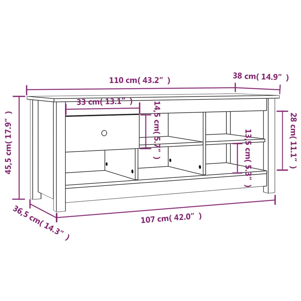 vidaXL Παπουτσοθήκη Μελί 110x38x45,5 εκ. από Μασίφ Ξύλο Πεύκου