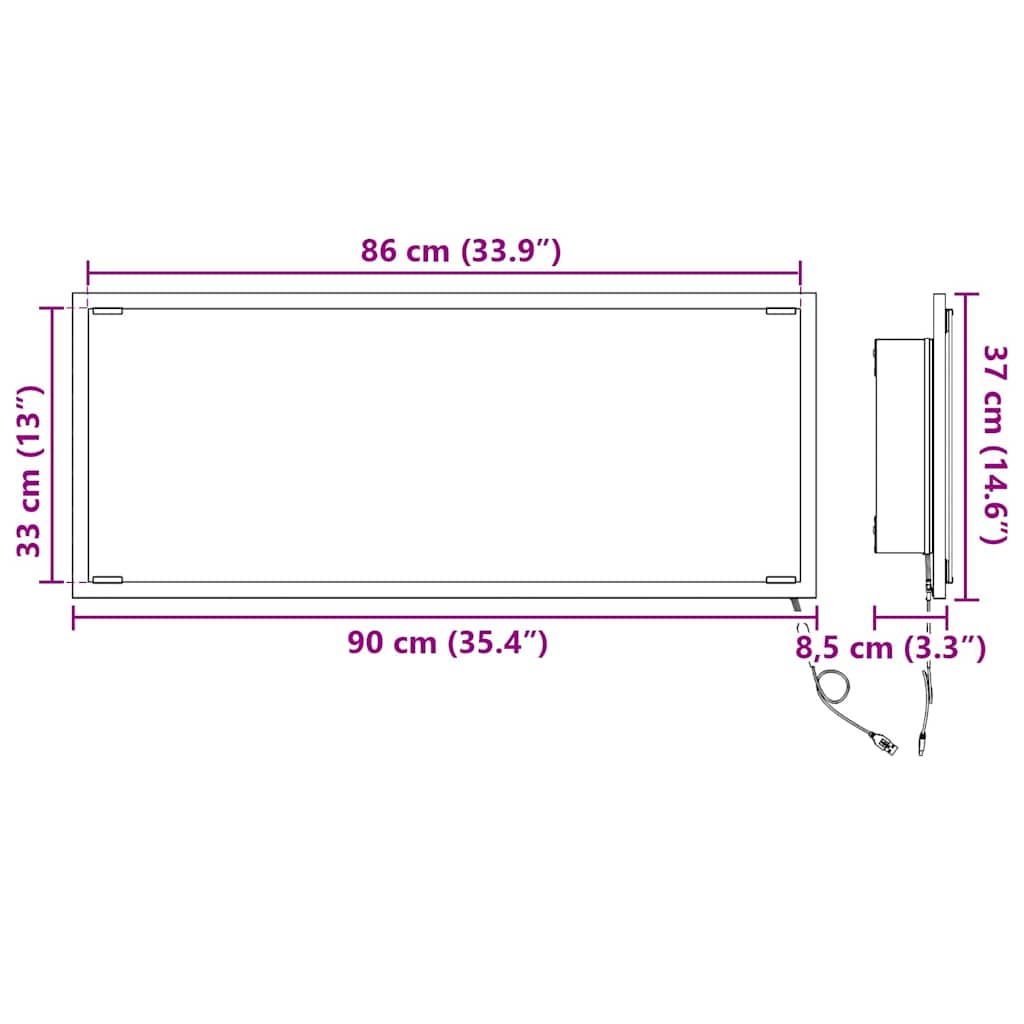 vidaXL Καθρέφτης Καπνιστή δρυς 90 x 8.5 x 37 εκ Επεξεργασμένο ξύλο