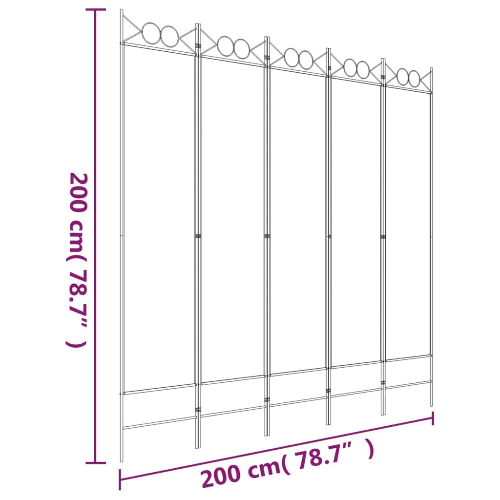 vidaXL Διαχωριστικό Δωματίου με 5 Πάνελ Λευκό 200x200 εκ. από Ύφασμα