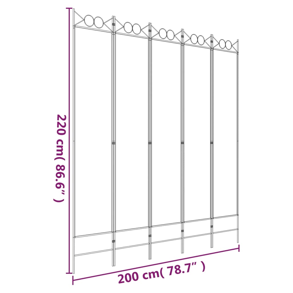 vidaXL Διαχωριστικό Δωματίου με 5 Πάνελ Λευκό 200x220 εκ. από Ύφασμα