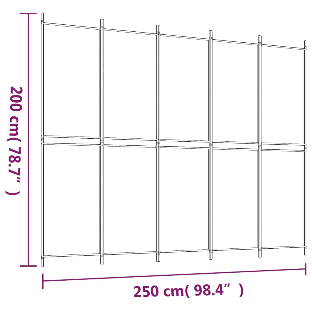 vidaXL Διαχωριστικό Δωματίου με 5 Πάνελ Λευκό 250x200 εκ. από Ύφασμα