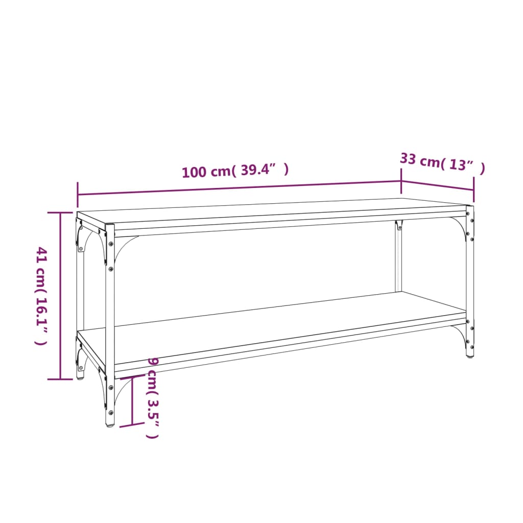 vidaXL Έπιπλο Τηλεόρασης Sonoma Δρυς 100x33x41 εκ. Επεξ. Ξύλο & Ατσάλι