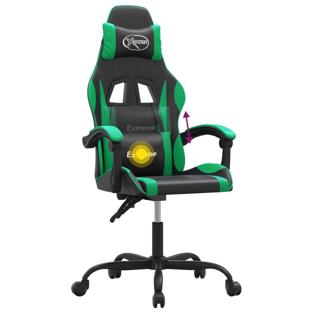 vidaXL Καρέκλα Gaming Περιστρεφόμενη Μαύρη/Πράσινη από Συνθετικό Δέρμα