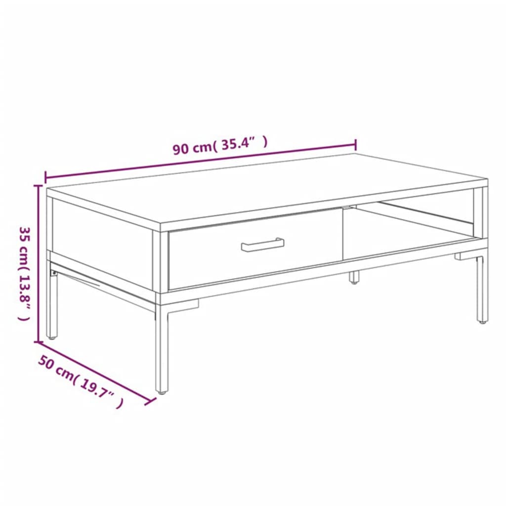 vidaXL Τραπεζάκι Σαλονιού Μαύρο 90 x 50 x 35 εκ. από Μασίφ Ξύλο Πεύκου