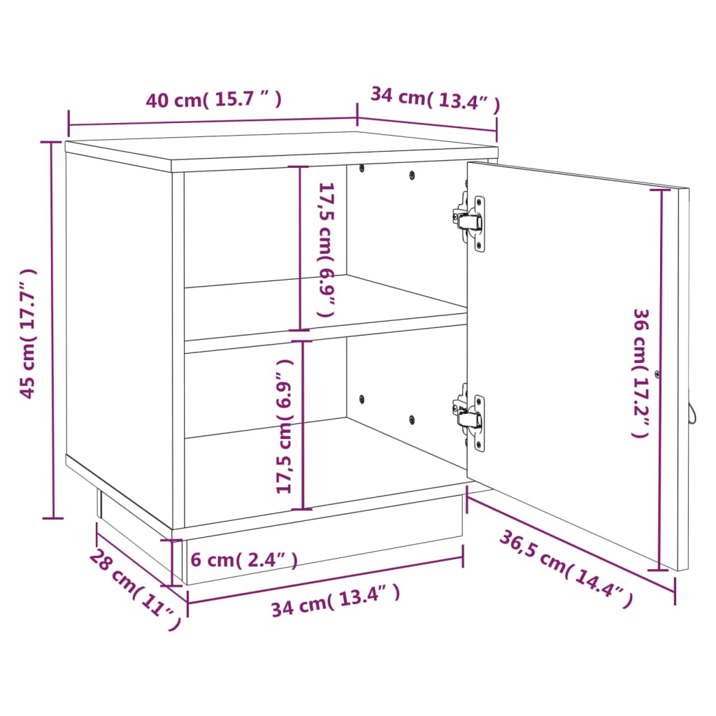vidaXL Κομοδίνο Μαύρο 40x34x45 εκ. από Μασίφ Ξύλο Πεύκου