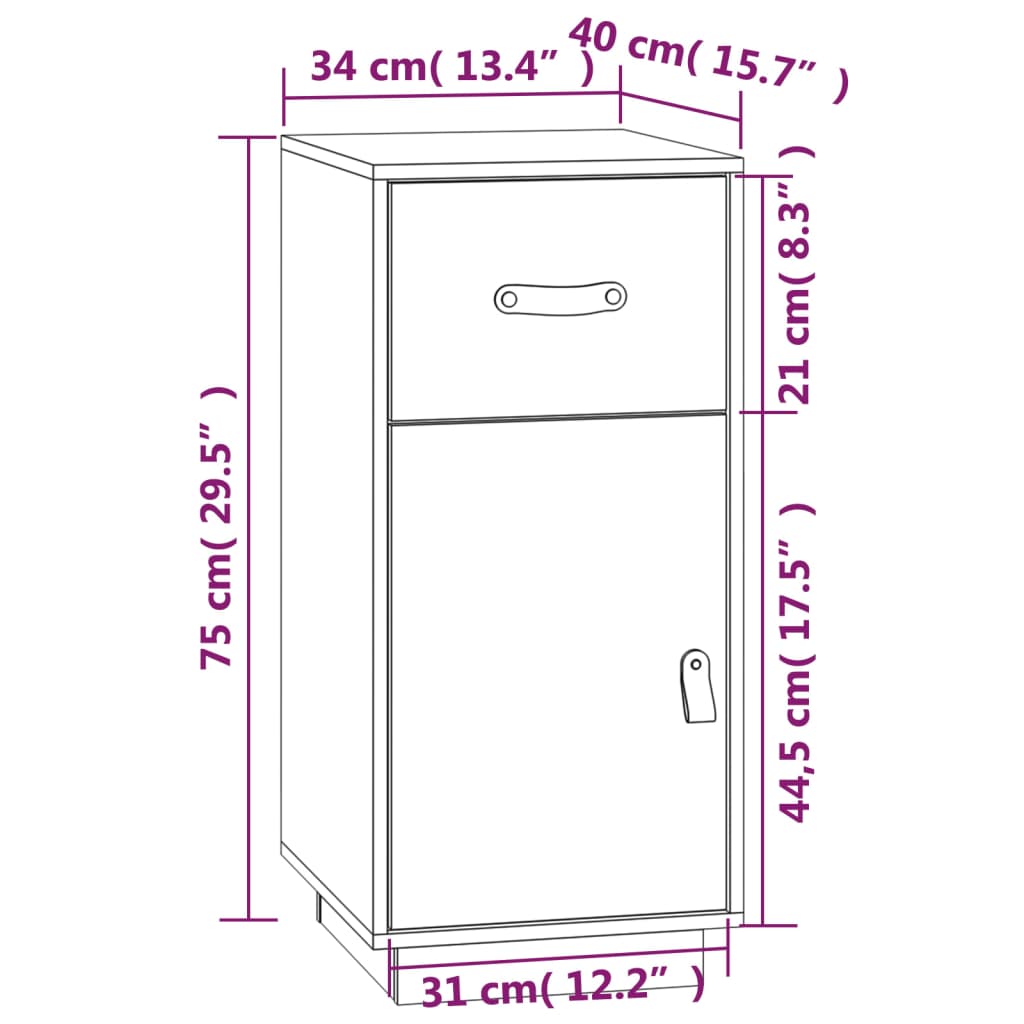 vidaXL Μπουφές Γκρι 34 x 40 x 75 εκ. από Μασίφ Ξύλο Πεύκου