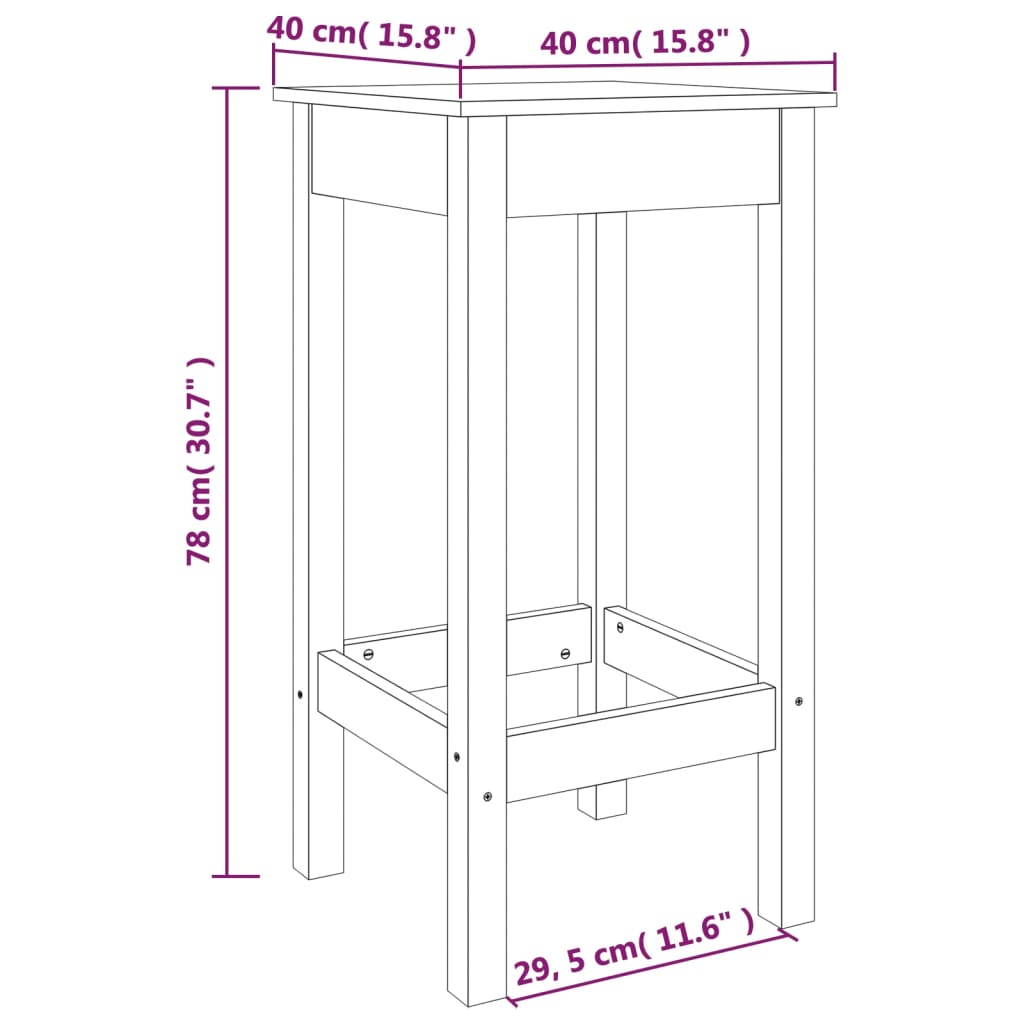 vidaXL Καρέκλες Μπαρ 2 τεμ. Μαύρο 40x40x78 εκ. Μασίφ Ξύλο Πεύκου