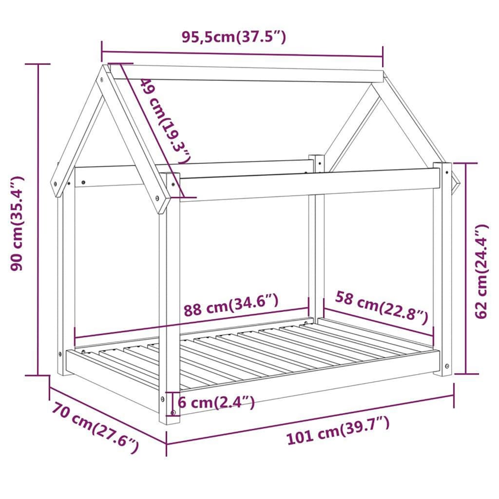 vidaXL Κρεβάτι Σκύλου Λευκό 101x70x90 εκ. από Μασίφ Ξύλο Πεύκου