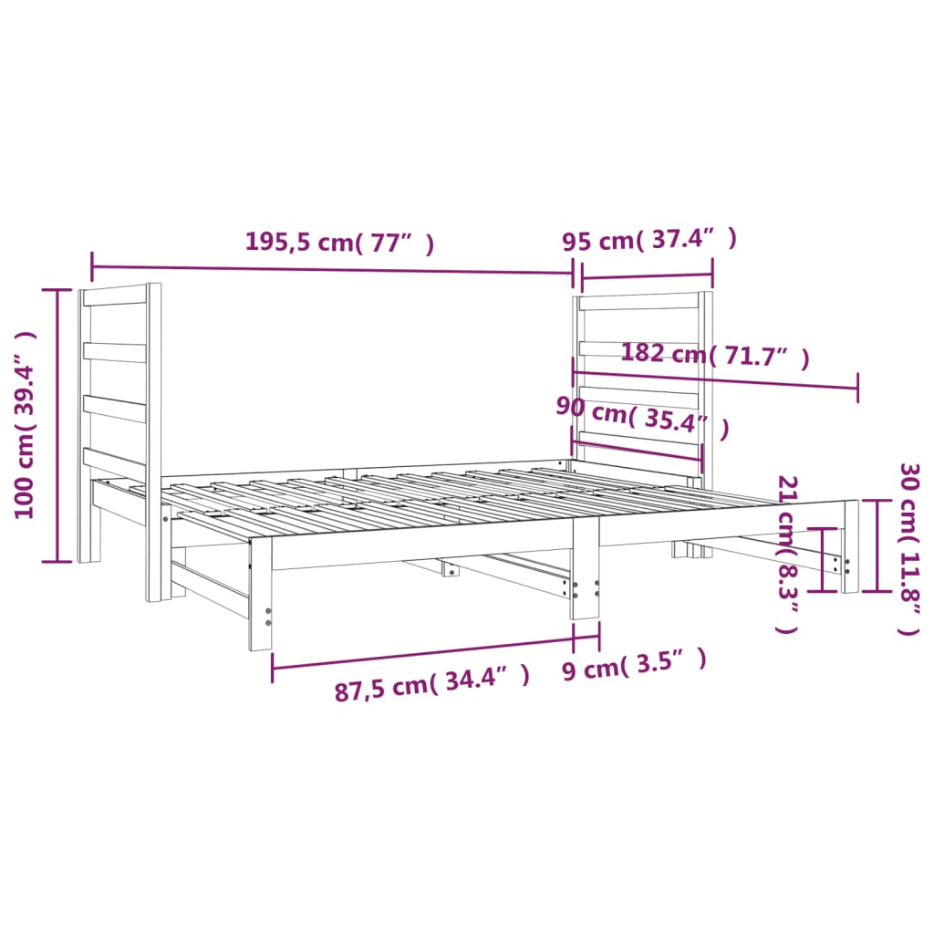 vidaXL Καναπές Κρεβάτι Συρόμενος 2x(90x190) εκ. Μασίφ Ξύλο Πεύκου