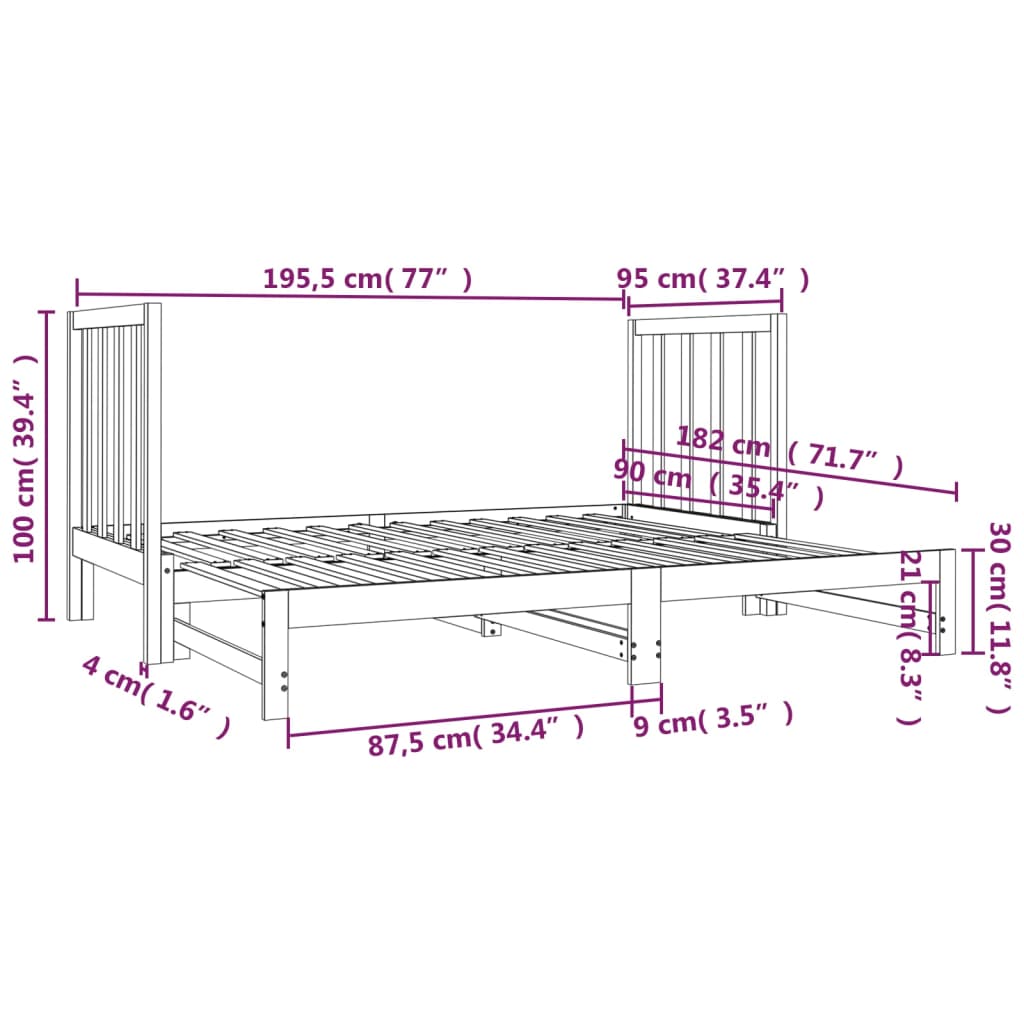 vidaXL Καναπές Κρεβάτι Συρόμενος Λευκός 2x(90x190) εκ. από Μασίφ Πεύκο