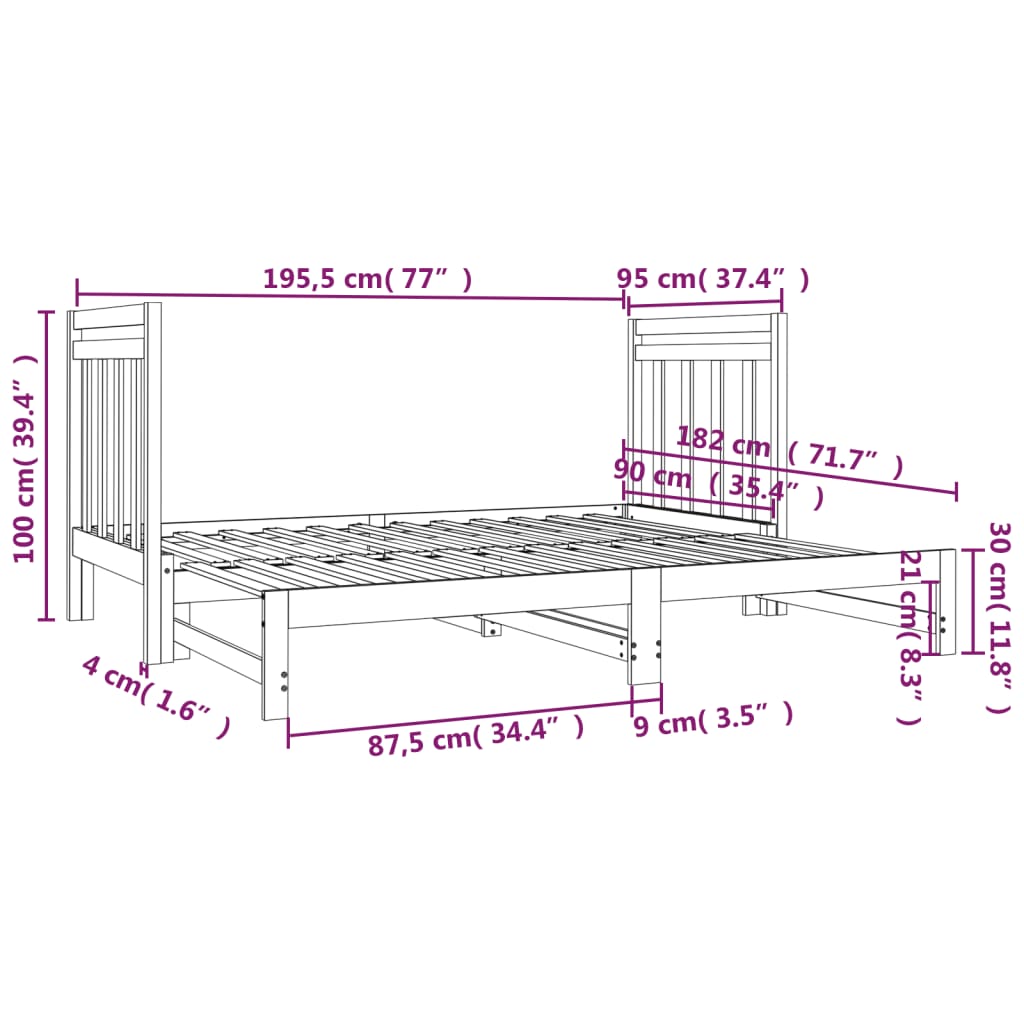 vidaXL Καναπές Κρεβάτι Συρόμενος 2x(90x190) εκ. Μασίφ Ξύλο Πεύκου