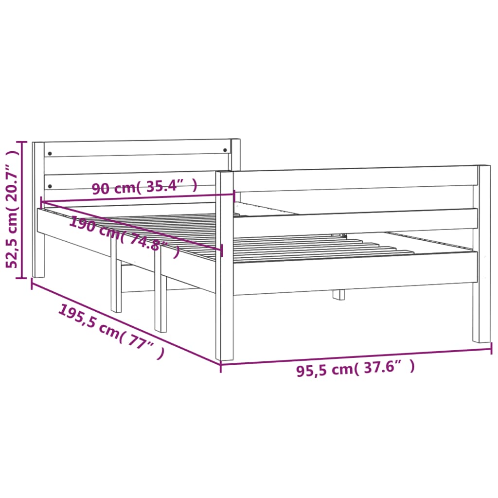 vidaXL Σκελετός Κρεβατιού Χωρίς Στρώμα 90x190 εκ Μασίφ Ξύλο Πεύκου