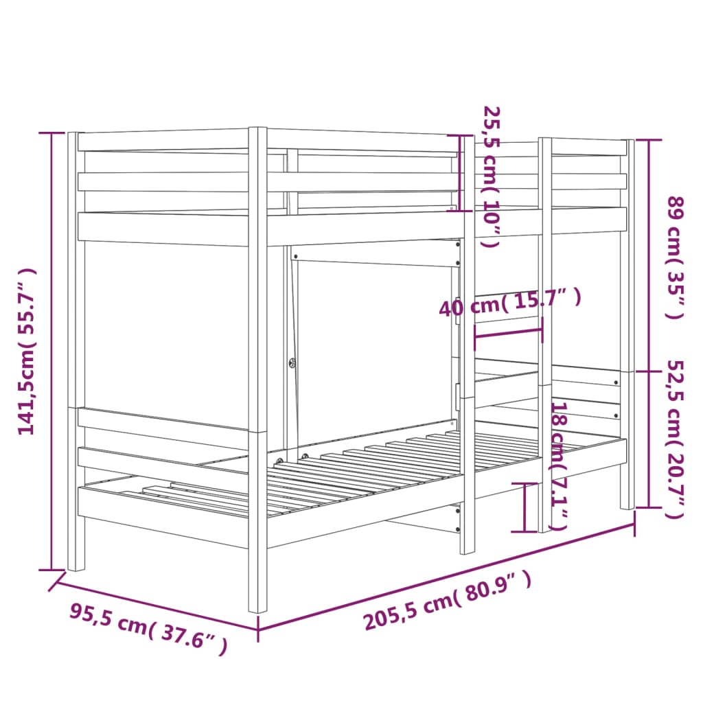 vidaXL Κουκέτα 90x200 εκ. από Μασίφ Ξύλο Πεύκου