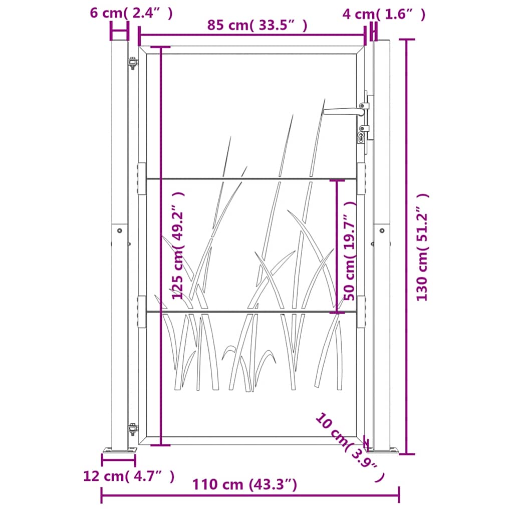 vidaXL Πόρτα Κήπου Ανθρακί 100x125 εκ. Σχέδιο Χαλυβδόφυλλου