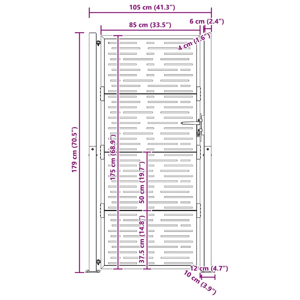 vidaXL Πόρτα Κήπου Τετράγωνη 100 x 175 εκ. από Ατσάλι Corten