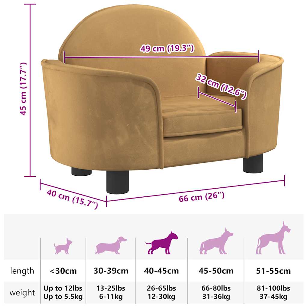 vidaXL Κρεβάτι Σκύλου Καφέ 66 x 40 x 45 εκ. Βελούδινο