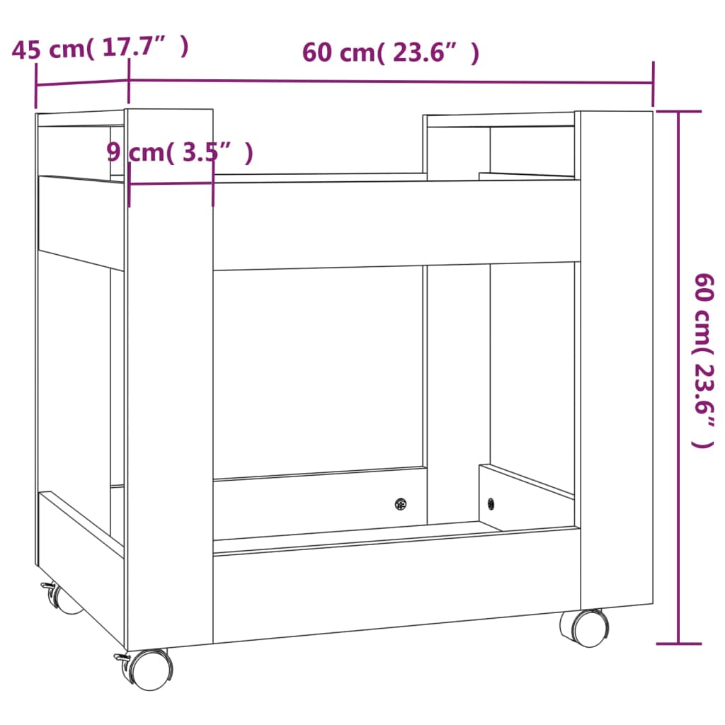 vidaXL Γραφείο Τρόλεϊ Sonoma Δρυς 60x45x60 εκ. από Επεξεργασμένο Ξύλο