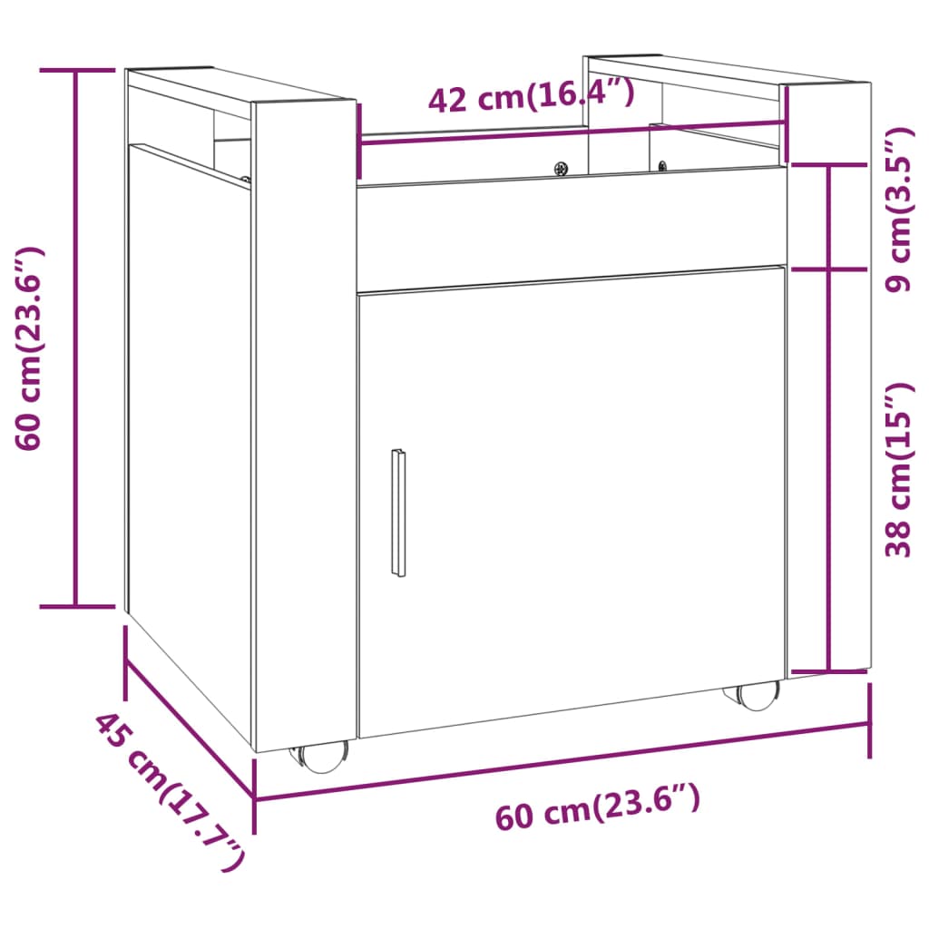 vidaXL Γραφείο Τρόλεϊ Sonoma Γκρι 60x45x60 εκ. από Επεξεργασμένο Ξύλο