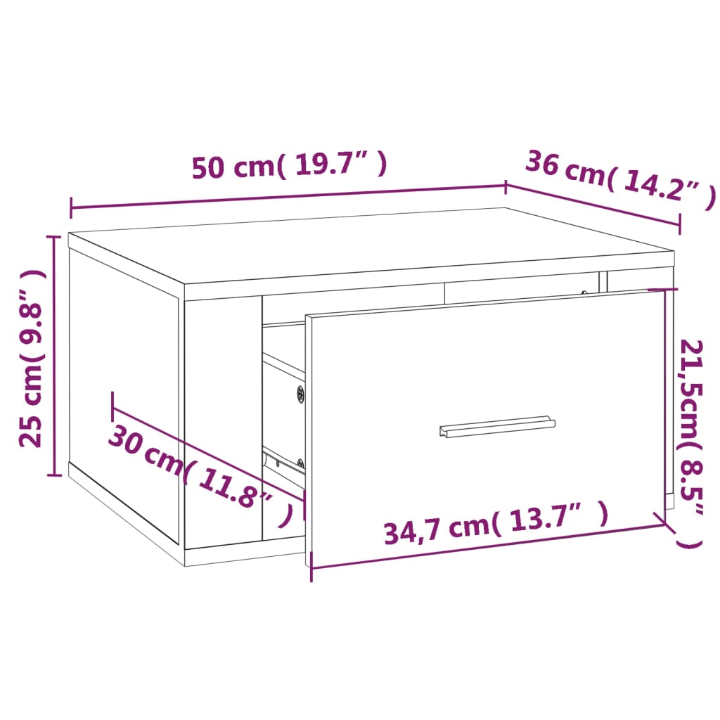 vidaXL Κομοδίνο Επιτοίχιο Καφέ Δρυς 50x36x25 εκ.