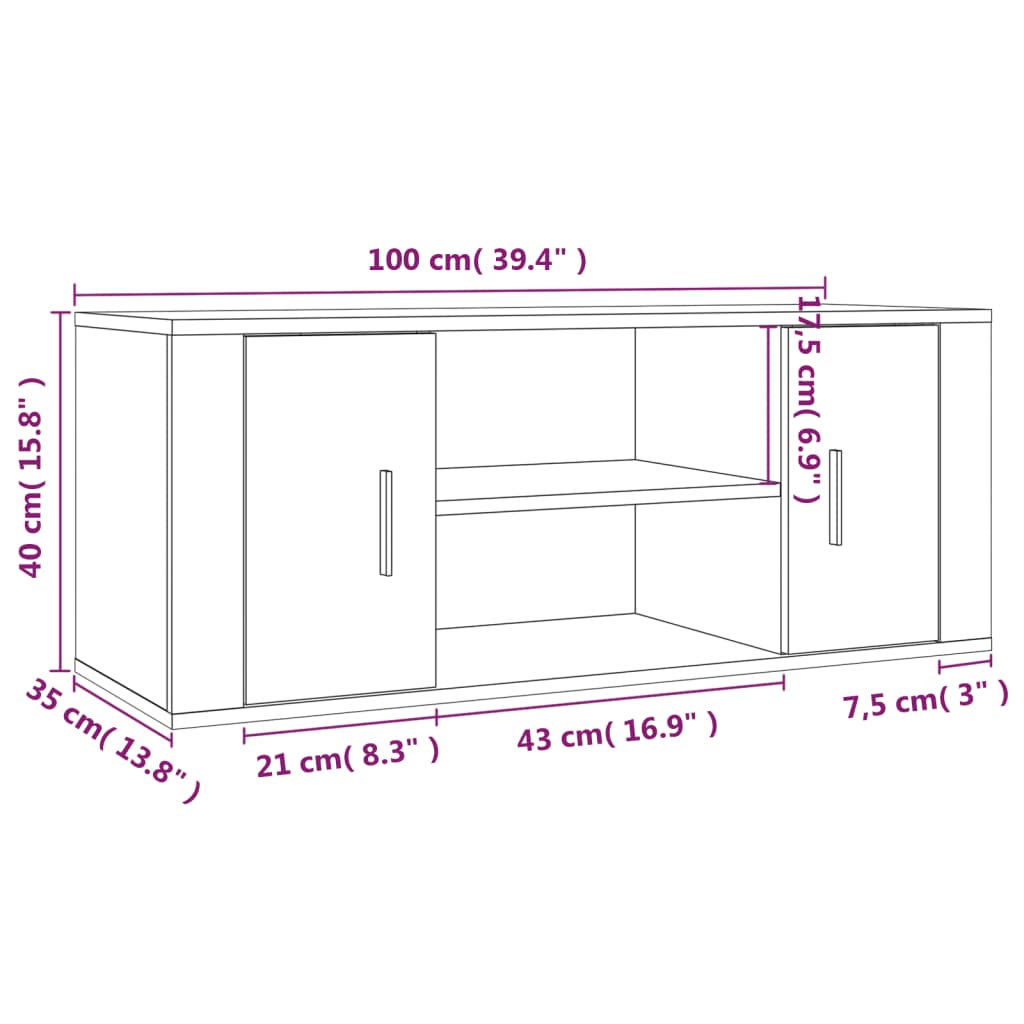 vidaXL Έπιπλο Τηλεόρασης Γκρι Σκυρ. 100x35x40 εκ. Επεξ. Ξύλο