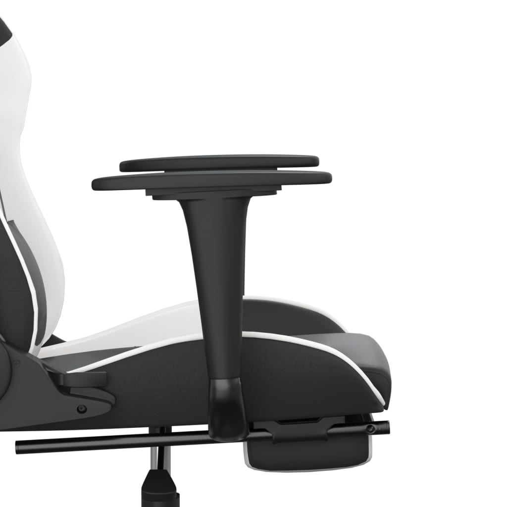 vidaXL Καρέκλα Gaming Μασάζ Υποπόδιο Μαύρο/Λευκό από Συνθετικό Δέρμα