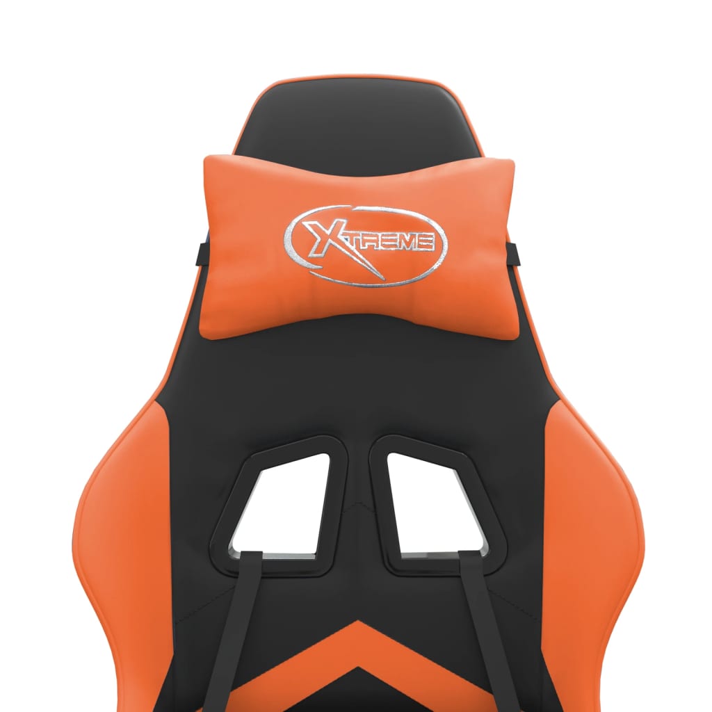 vidaXL Καρέκλα Gaming Μασάζ Υποπόδιο Μαύρο/Πορτοκαλί Συνθετικό Δέρμα