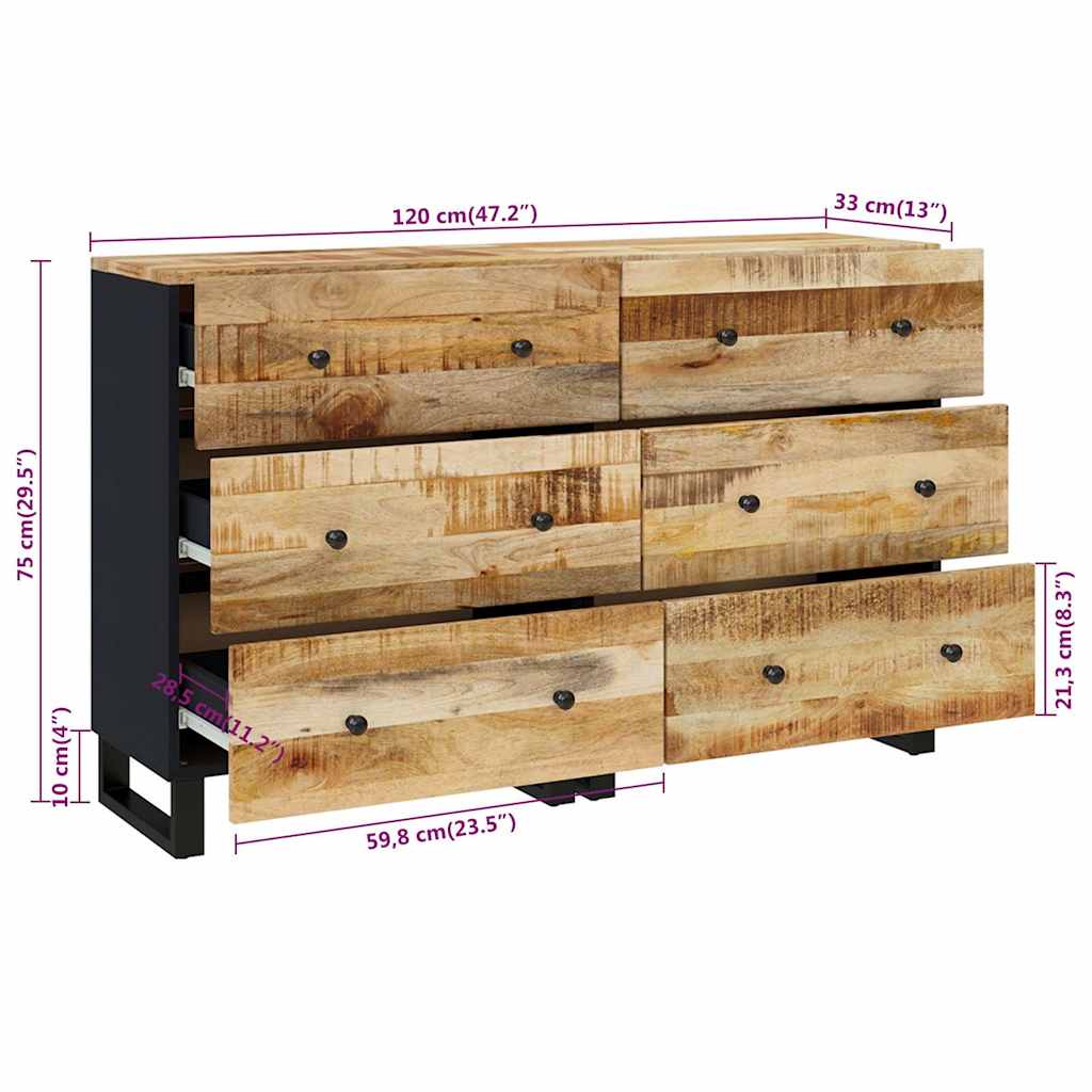 vidaXL Συρταριέρες 2 τεμ. 60 x 33 x 75 εκ. από Ακατέργαστο Ξύλο Μάνγκο