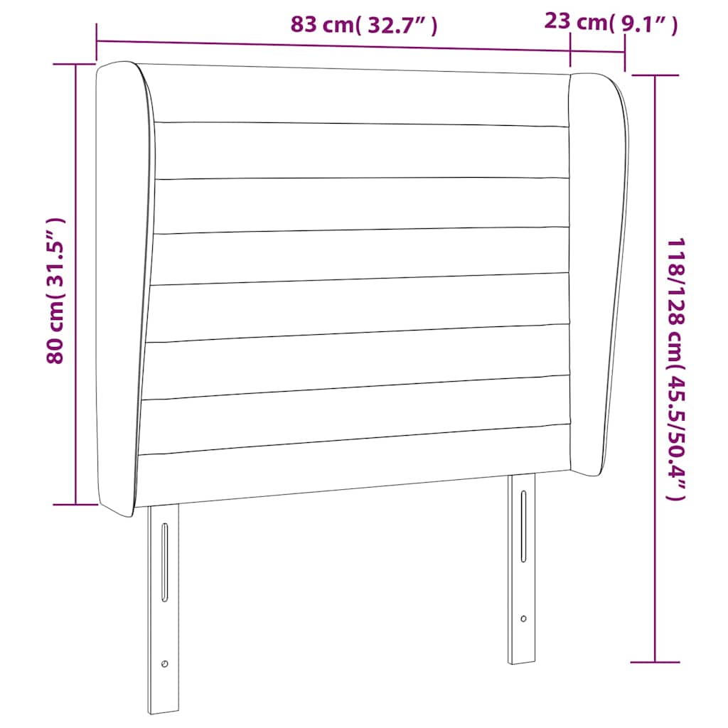 vidaXL Κεφαλάρι με Πτερύγια Σκούρο Γκρι 83x23x118/128 εκ. Βελούδινο
