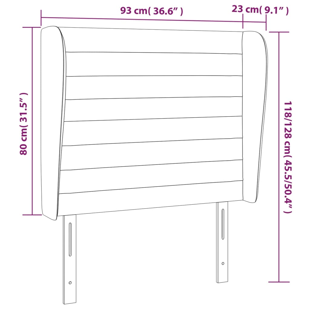 vidaXL Κεφαλάρι με Πτερύγια Σκούρο Μπλε 93 x 23 x 118/128εκ.Βελούδινο