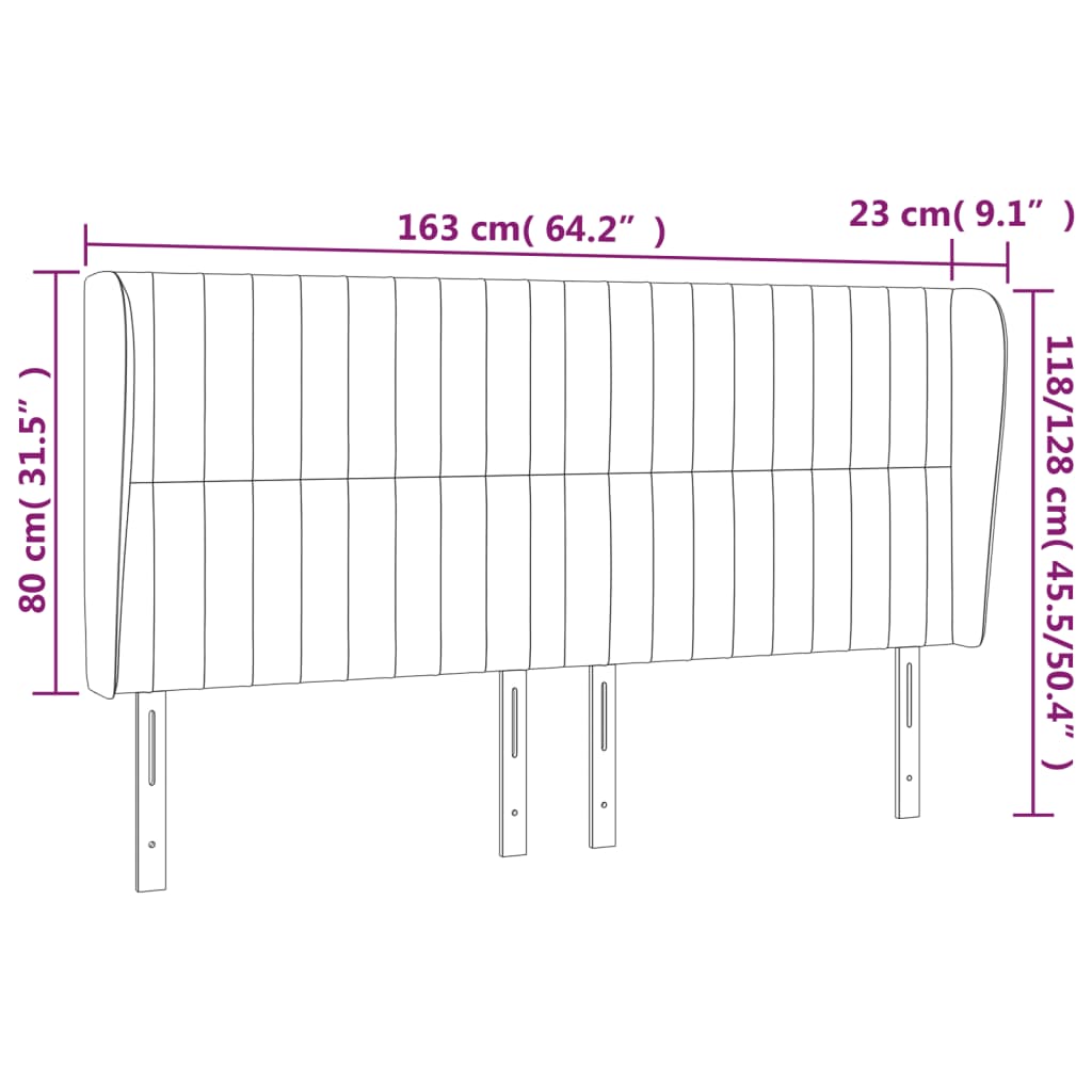 vidaXL Κεφαλάρι με Πτερύγια Μαύρο 163x23x118/128 εκ. Υφασμάτινο