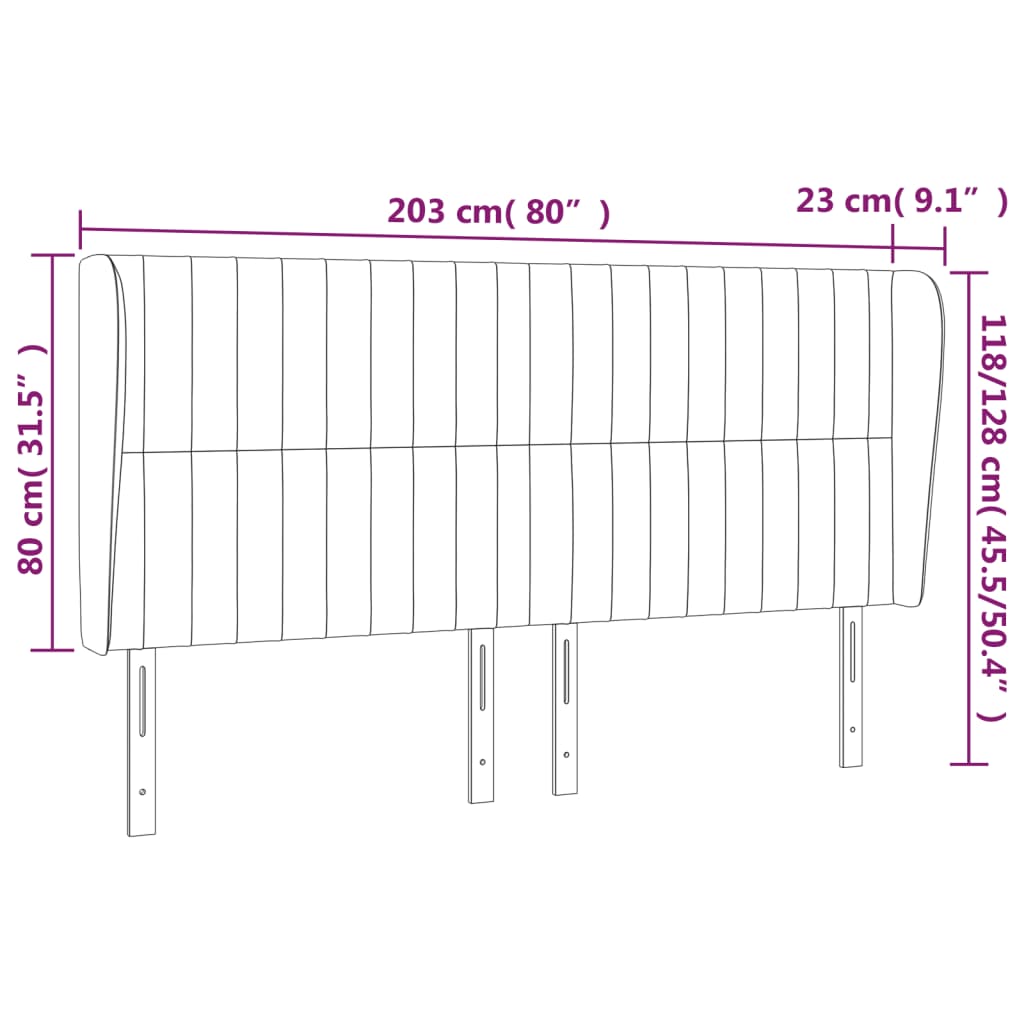 vidaXL Κεφαλάρι με Πτερύγια Ανοιχτό Γκρι 203x23x118/128 εκ. Βελούδινο
