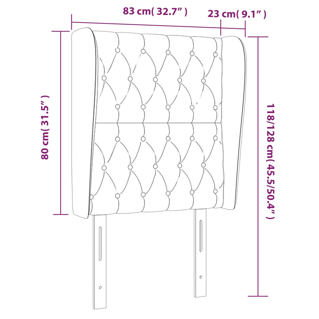 vidaXL Κεφαλάρι με Πτερύγια Μαύρο 83x23x118/128 εκ. Βελούδινο