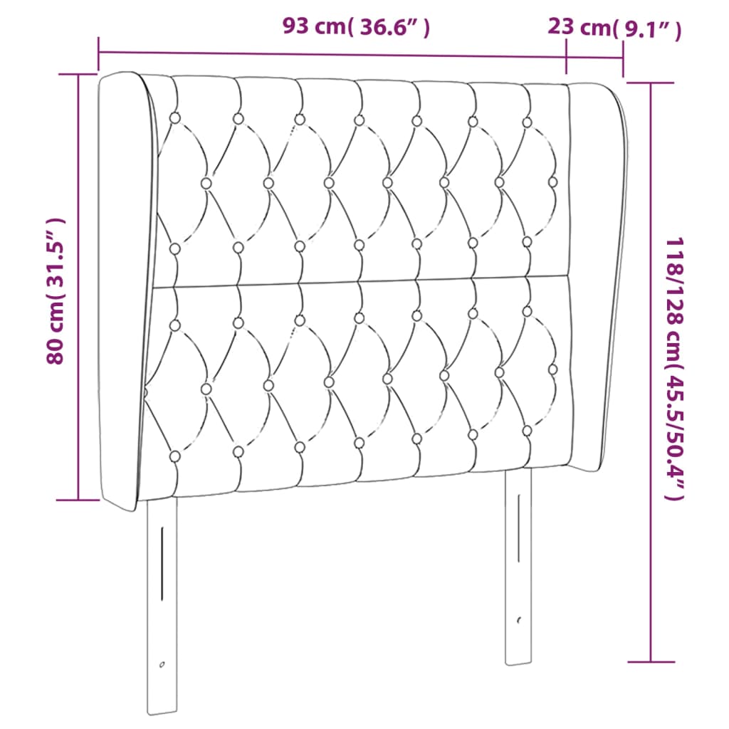 vidaXL Κεφαλάρι με Πτερύγια Μαύρο 93 x 23 x 118/128 εκ. Βελούδινο