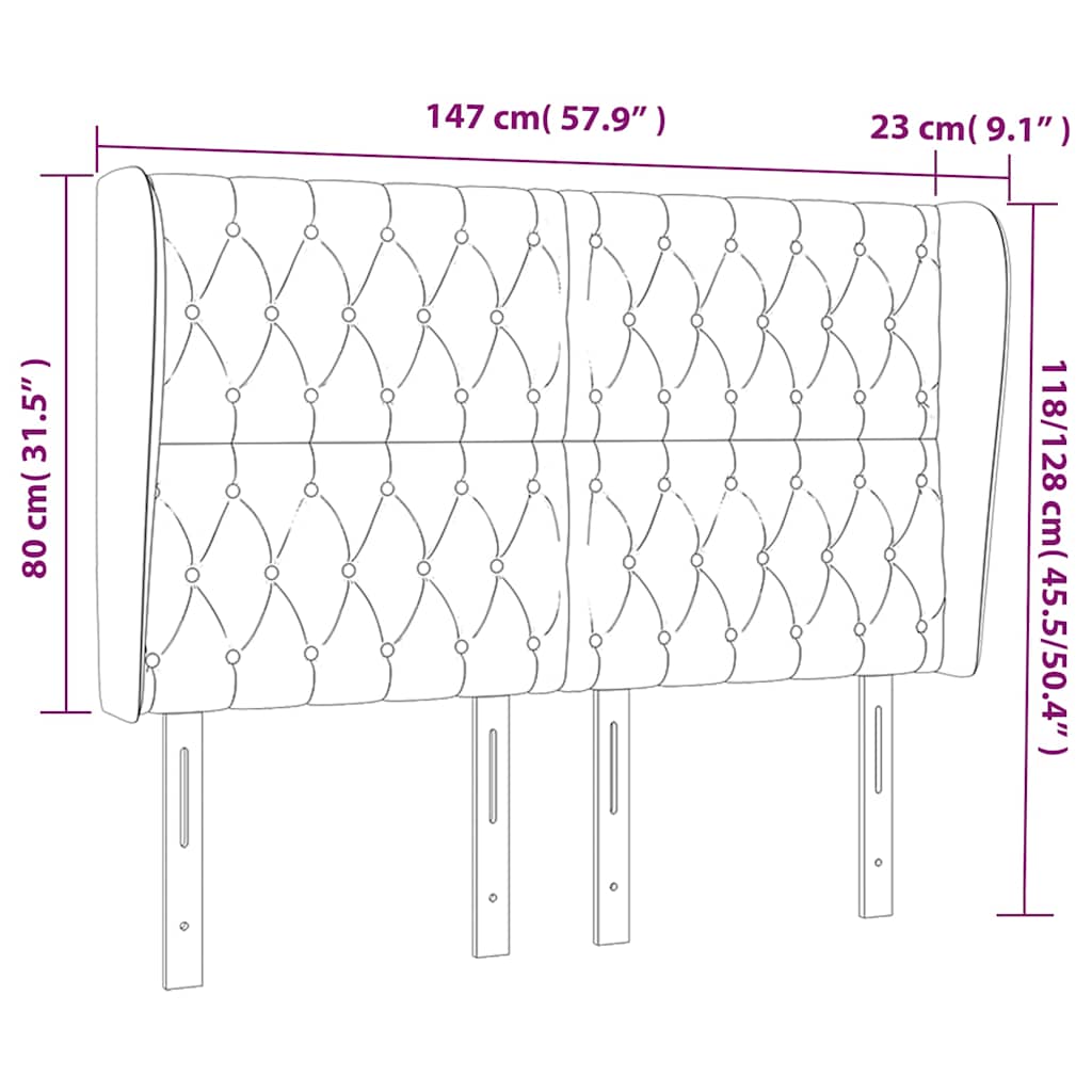 vidaXL Κεφαλάρι με Πτερύγια Μαύρο 147x23x118/128 εκ. Βελούδινο