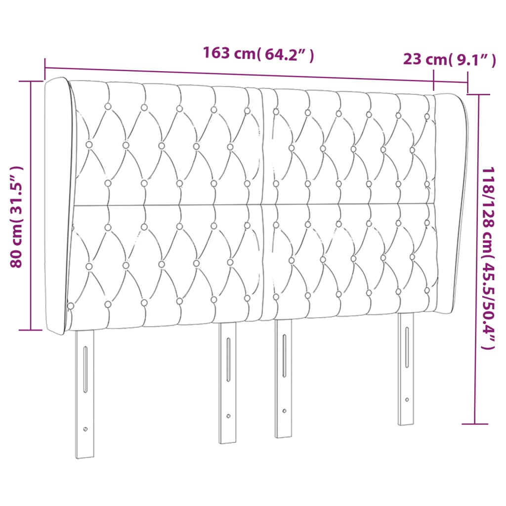 vidaXL Κεφαλάρι με Πτερύγια Μαύρο 163x23x118/128 εκ. Βελούδινο