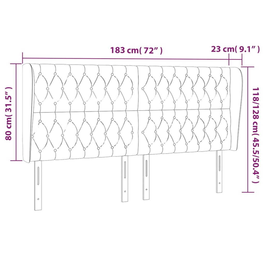 vidaXL Κεφαλάρι με Πτερύγια Μαύρο 183x23x118/128 εκ. Βελούδινο