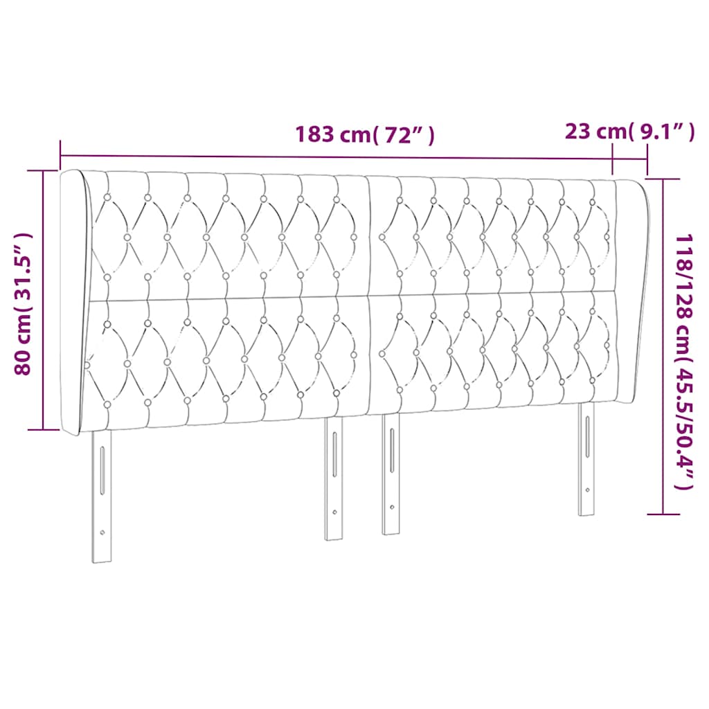 vidaXL Κεφαλάρι με Πτερύγια Μαύρο 183x23x118/128 εκ. Βελούδινο
