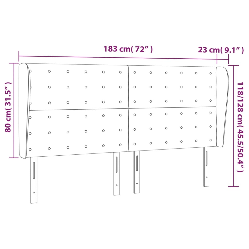 vidaXL Κεφαλάρι με Πτερύγια Σκούρο Μπλε 183x23x118/128 εκ. Βελούδινο