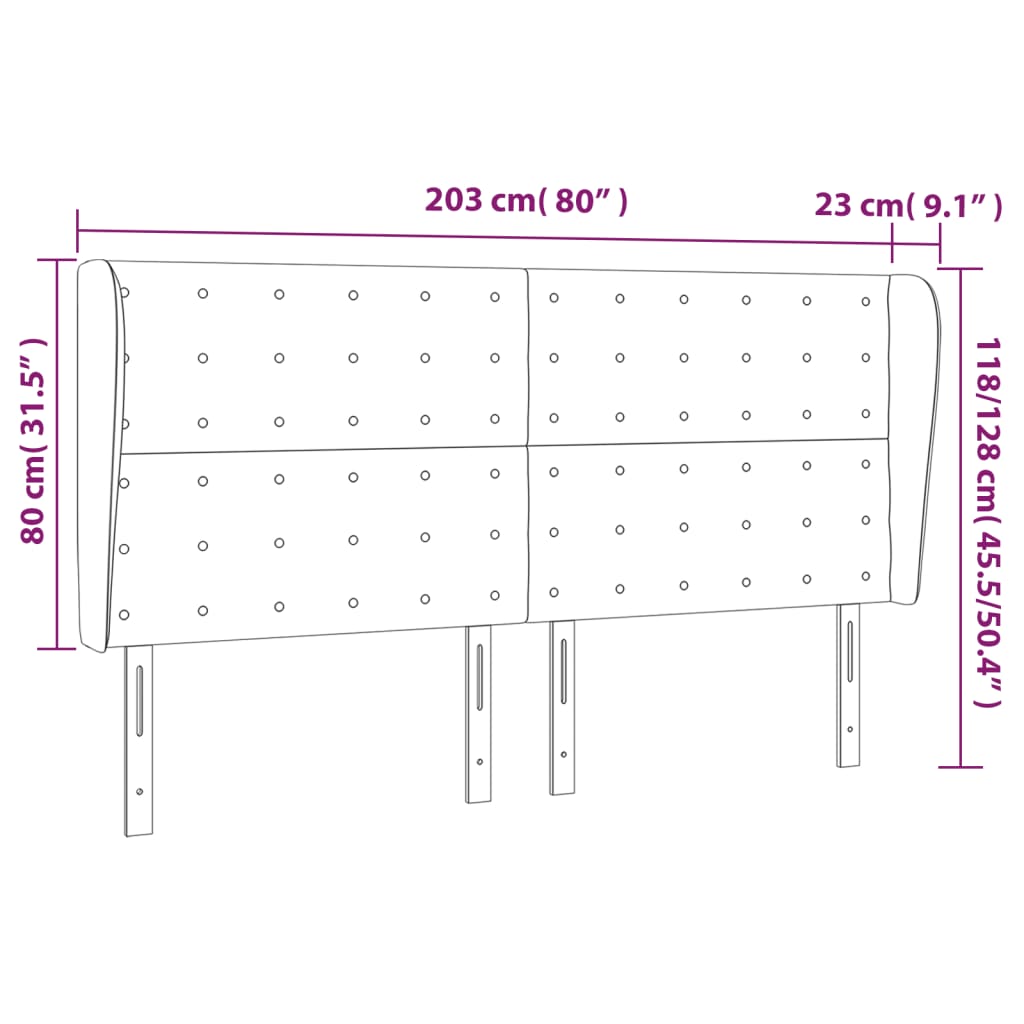 vidaXL Κεφαλάρι με Πτερύγια Ανοιχτό Γκρι 203x23x118/128 εκ. Βελούδινο