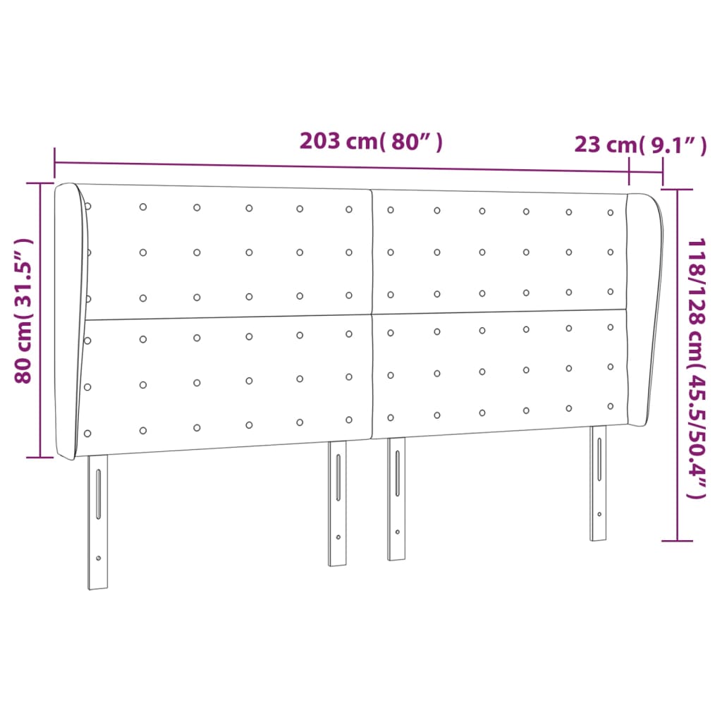 vidaXL Κεφαλάρι με Πτερύγια Μαύρο203x23x118/128 εκ. Υφασμάτινο