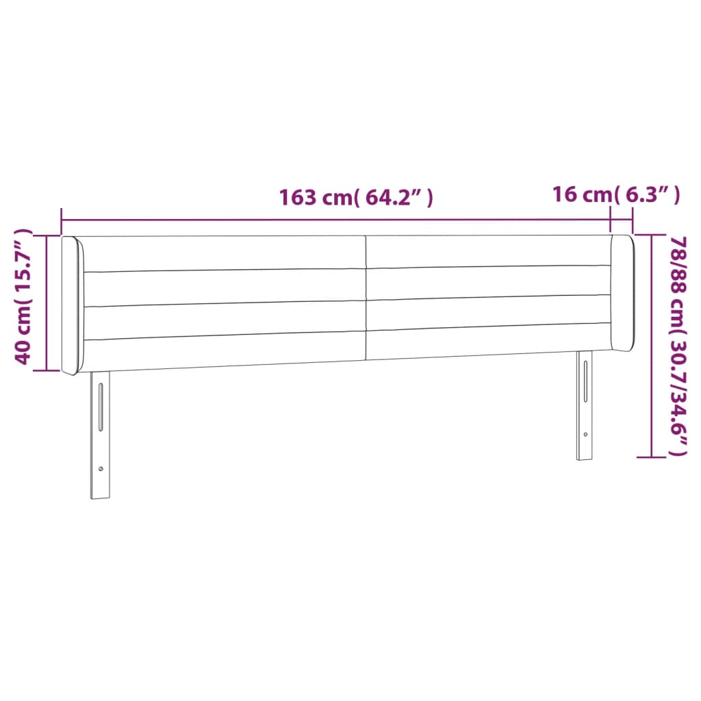 vidaXL Κεφαλάρι με Πτερύγια Μαύρο 163x16x78/88 εκ. Βελούδινο