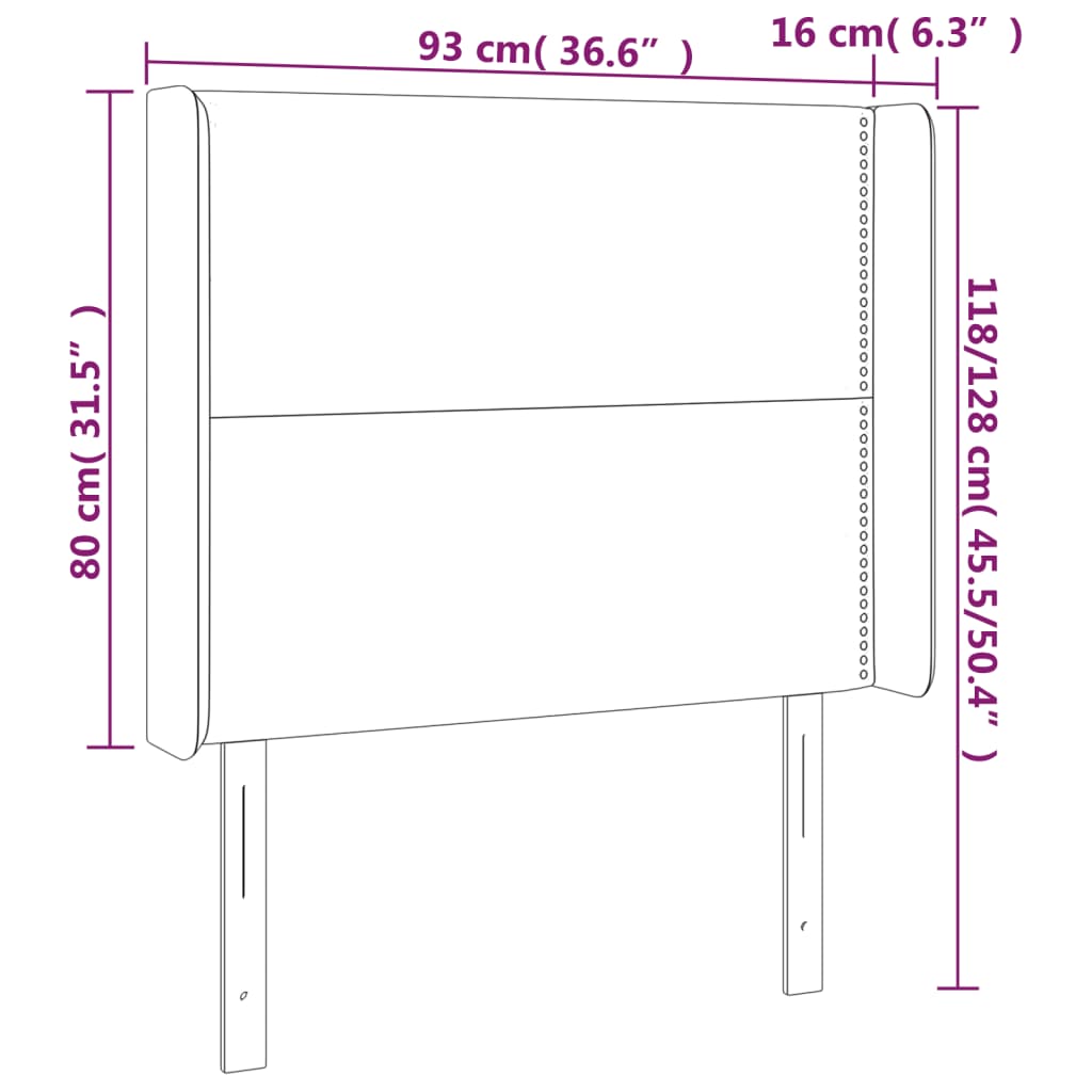 vidaXL Κεφαλάρι με Πτερύγια Μαύρο 93x16x118/128 εκ. Βελούδινο