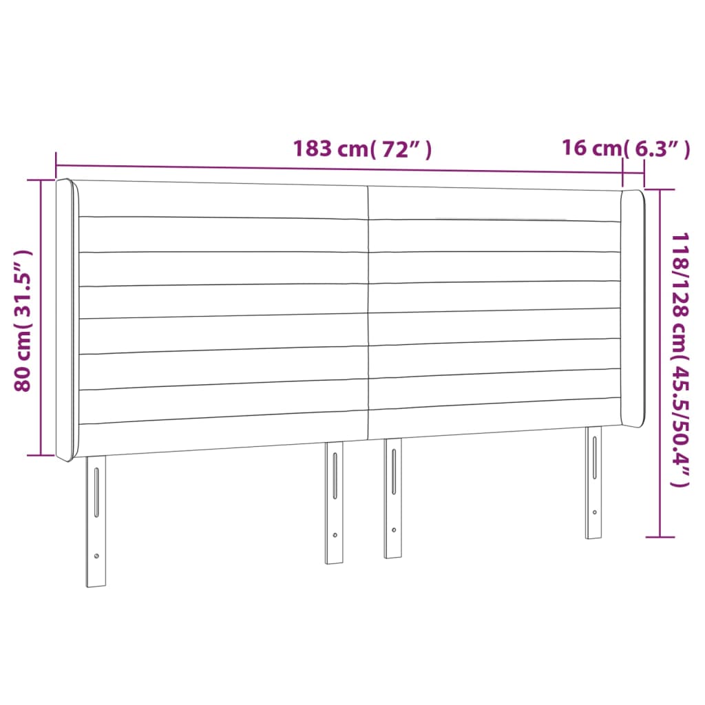 vidaXL Κεφαλάρι με Πτερύγια Μαύρο 183x16x118/128 εκ. Βελούδινο
