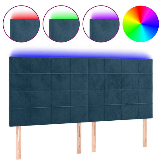 vidaXL Κεφαλάρι Κρεβατιού LED Σκούρο Μπλε 180x5x118/128 εκ. Βελούδινο