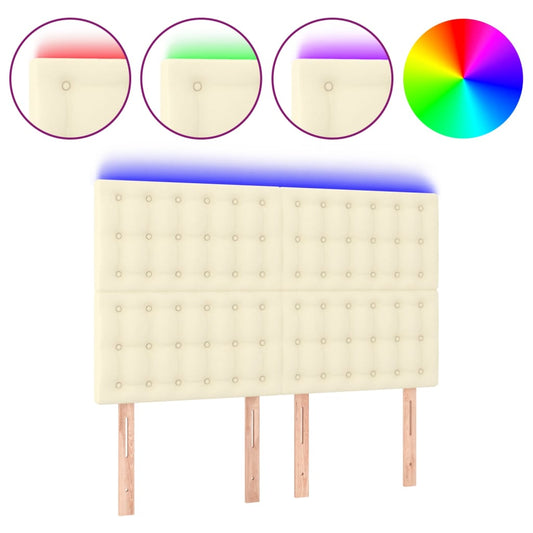 vidaXL Κεφαλάρι Κρεβατιού LED Κρεμ 144x5x118/128 εκ. Συνθετ. Δέρμα