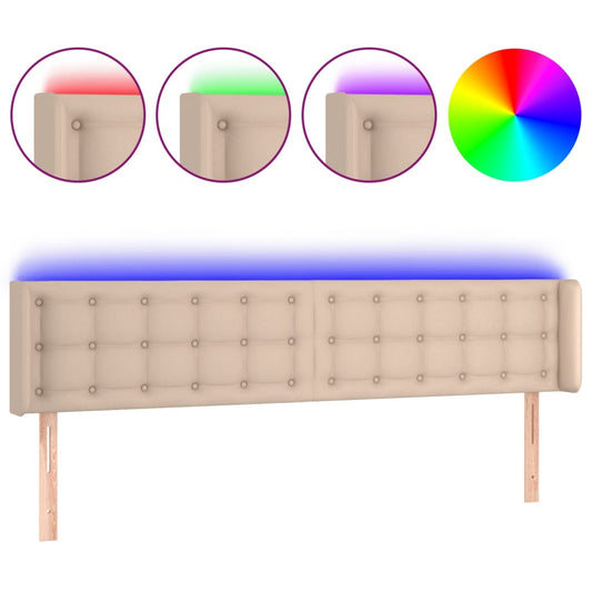 vidaXL Κεφαλάρι Κρεβατιού LED Καπουτσίνο 163x16x78/88εκ. Συνθετ. Δέρμα