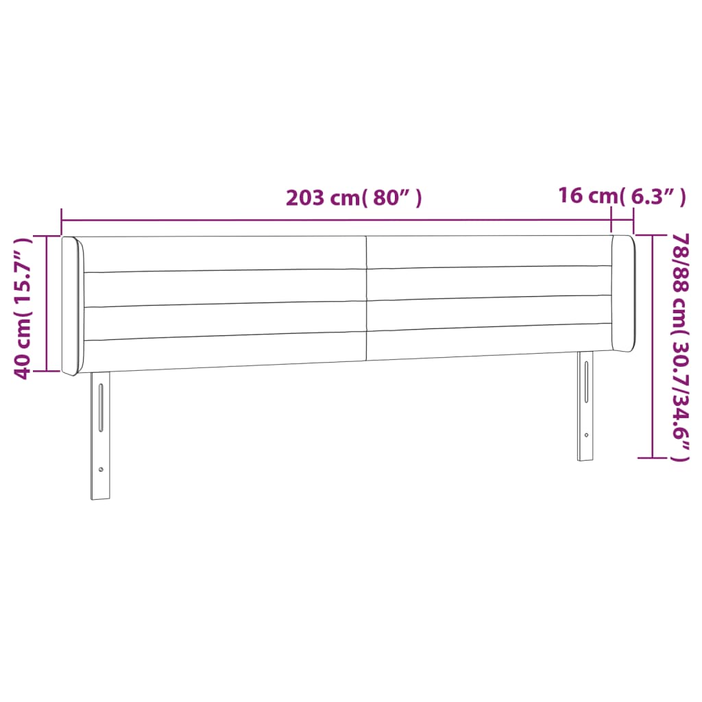vidaXL Κεφαλάρι Κρεβατιού LED Ροζ 203x16x78/88 εκ. Βελούδινο
