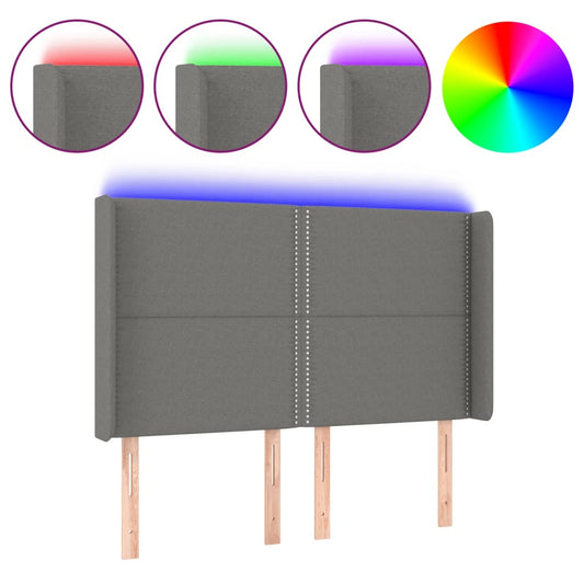 vidaXL Κεφαλάρι Κρεβατιού LED Σκούρο Γκρι 147x16x118/128εκ. Υφασμάτινο
